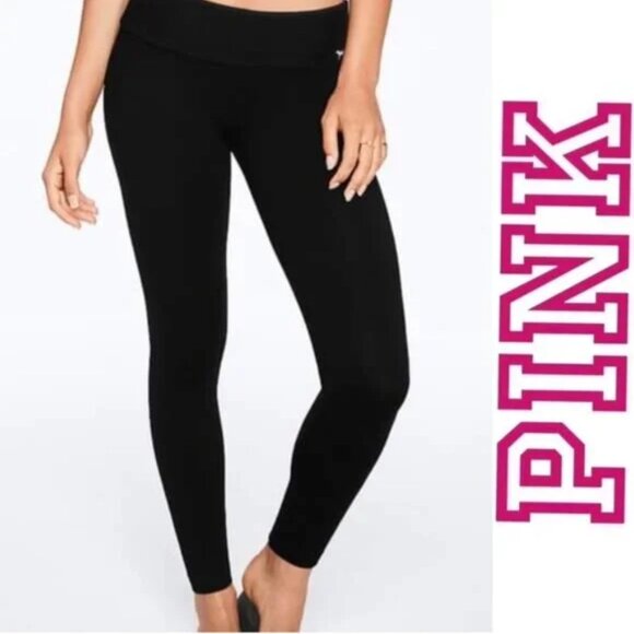 Victoria's Secret PINK | Black Mid-rise Fold Over Yoga Pants | Size Small - Picture 1 of 11